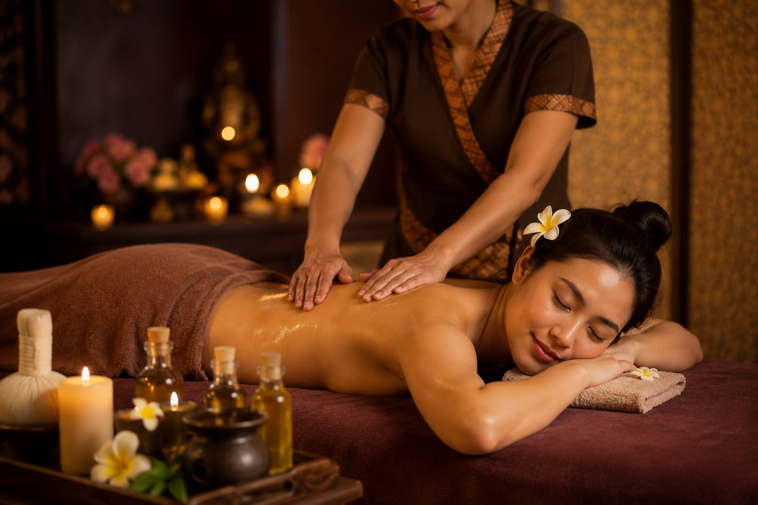 Aromatherapy massage with essential oils and candles at Refresh D Spa Koramangala